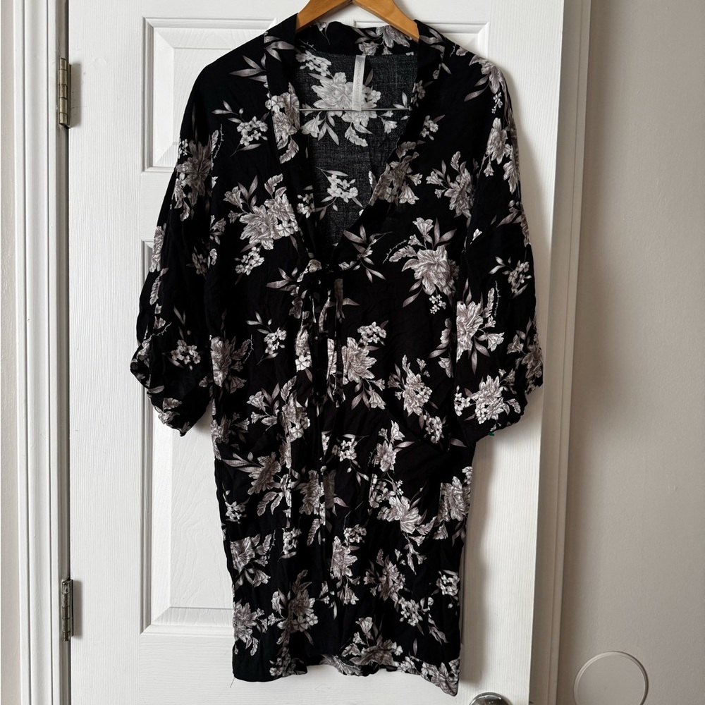 Spiritual Gangster Maya Floral Tie-Front Kimono Duster OS 0577